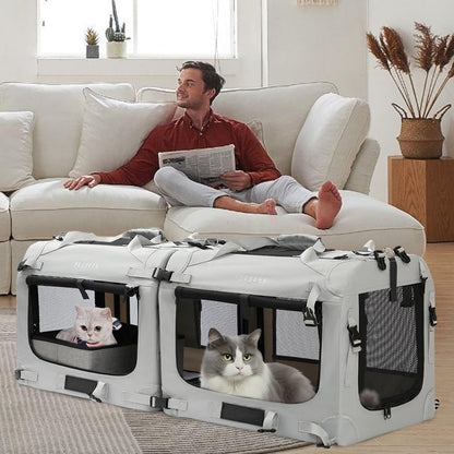 Extra Large Cat Carrier Soft Sided, Portable Small Dog Carrier for 2 Cats, 24"x16.5"x16" Car Travel Folding Comfortable Design, Yellow