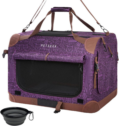 Extra Large Cat Carrier Soft Sided, Portable Small Dog Carrier for 2 Cats, 24"x16.5"x16" Car Travel Folding Comfortable Design, Yellow