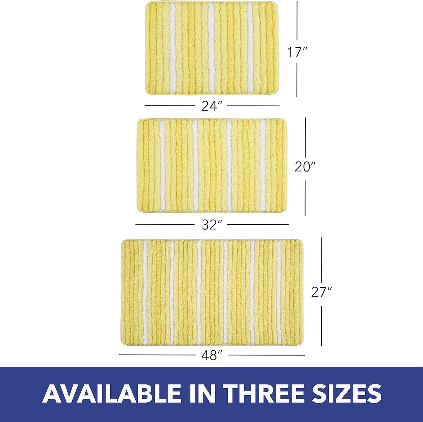 Striped Bathroom Rug Mat, Super Soft Extra Absorbent Shag Bath Mat Rug, Perfect Plush Carpet Mat for Shower and Bathroom, Machine Washable, Non Slip, 27”x48” Yellow