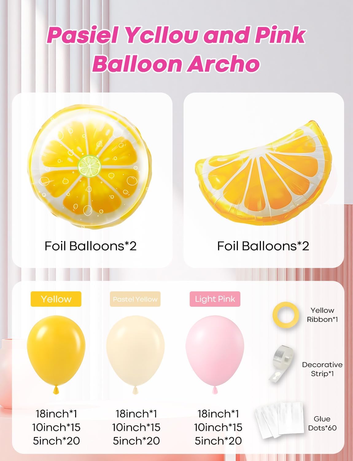 Lemonade Party Balloon Arch Kit - Pastel Yellow Pink Latex Balloons & Lemon Foil for Main Squeeze Bridal Shower, Birthday Graduation Lemon Theme Party Wedding Decorations