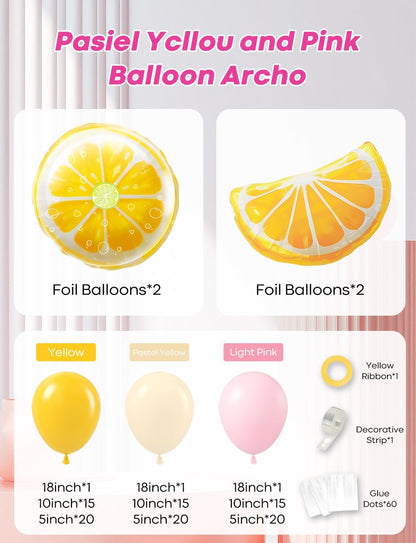 Lemonade Party Balloon Arch Kit - Pastel Yellow Pink Latex Balloons & Lemon Foil for Main Squeeze Bridal Shower, Birthday Graduation Lemon Theme Party Wedding Decorations