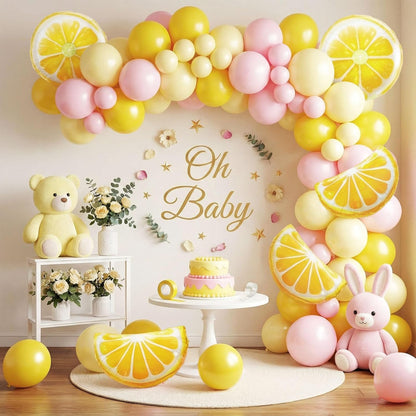 Lemonade Party Balloon Arch Kit - Pastel Yellow Pink Latex Balloons & Lemon Foil for Main Squeeze Bridal Shower, Birthday Graduation Lemon Theme Party Wedding Decorations
