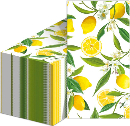 100PCS Lemon Guest Towel Lemon Yellow Citrus Fruit Hand Napkins Paper Napkin Hand Towel Disposable for Bathroom Wedding Holiday Anniversary Birthday Party Bridal Baby Shower Towels