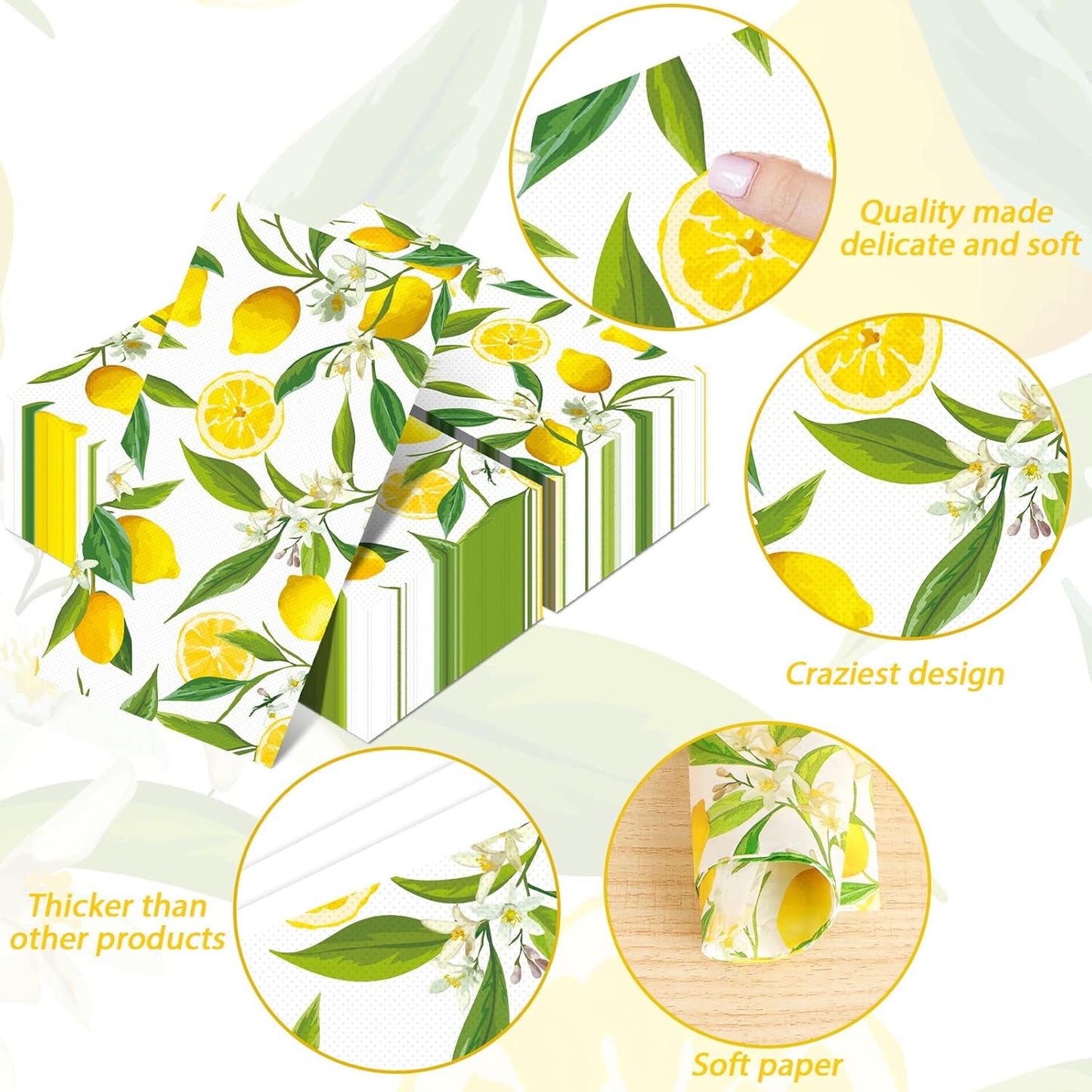 100PCS Lemon Guest Towel Lemon Yellow Citrus Fruit Hand Napkins Paper Napkin Hand Towel Disposable for Bathroom Wedding Holiday Anniversary Birthday Party Bridal Baby Shower Towels