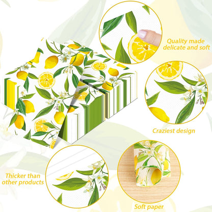 100PCS Lemon Guest Towel Lemon Yellow Citrus Fruit Hand Napkins Paper Napkin Hand Towel Disposable for Bathroom Wedding Holiday Anniversary Birthday Party Bridal Baby Shower Towels