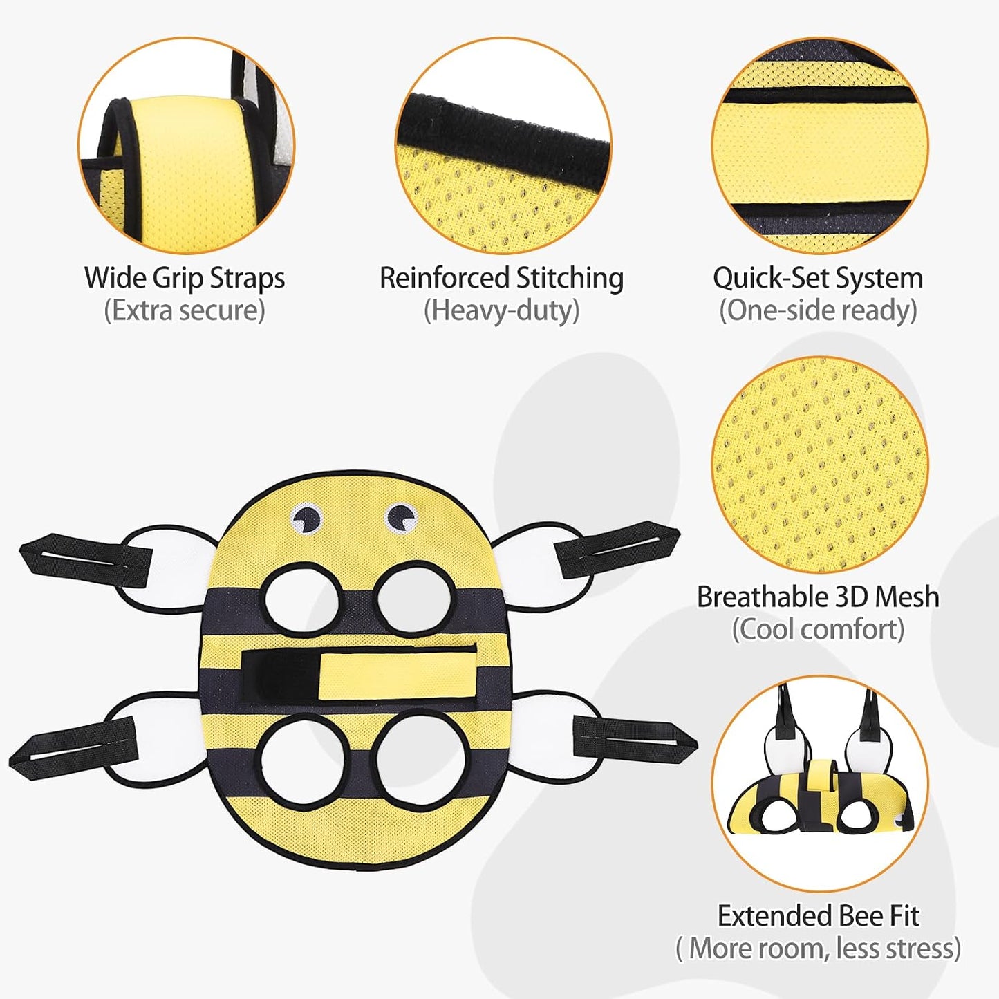 Dog Grooming Hammock for Small Dogs Cats, Cute Bee Design Dog Hanging Harness for Nail Trimming/Clipping,Pet Sling with Grooming Kit and Thick Neck Support & Strap Restraint Claw Care, S