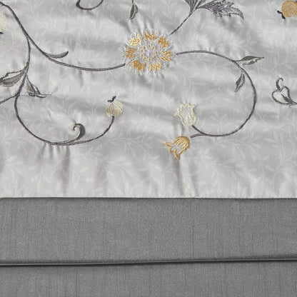 Serene Faux Silk Comforter Set - Floral Embroidery Design, All Season Bedding Set, Matching Bed Skirt, Decorative Pillows, Yellow King(104"x92") 7 Piece