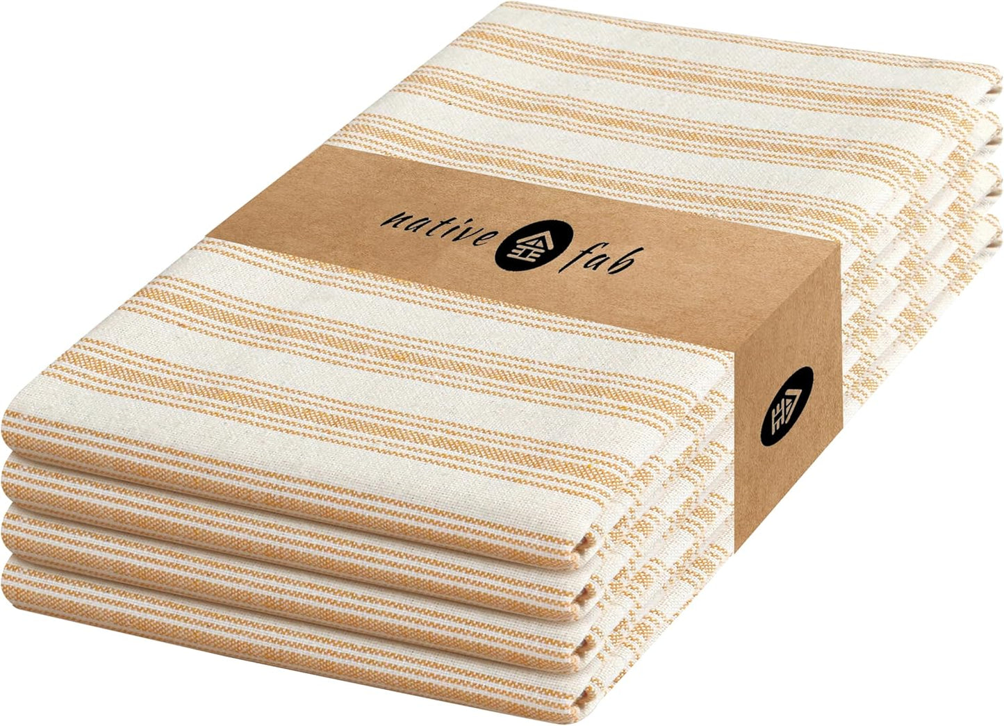 4 Pack Farmhouse Modern Stripe Kitchen Dish Towels Cotton Super Absorbent Quick Drying Reusable 18x26 Inches - Bar Hand Towels, Kitchen Cleaning Towels with Hanging Loop, Yellow