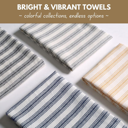 4 Pack Farmhouse Modern Stripe Kitchen Dish Towels Cotton Super Absorbent Quick Drying Reusable 18x26 Inches - Bar Hand Towels, Kitchen Cleaning Towels with Hanging Loop, Yellow
