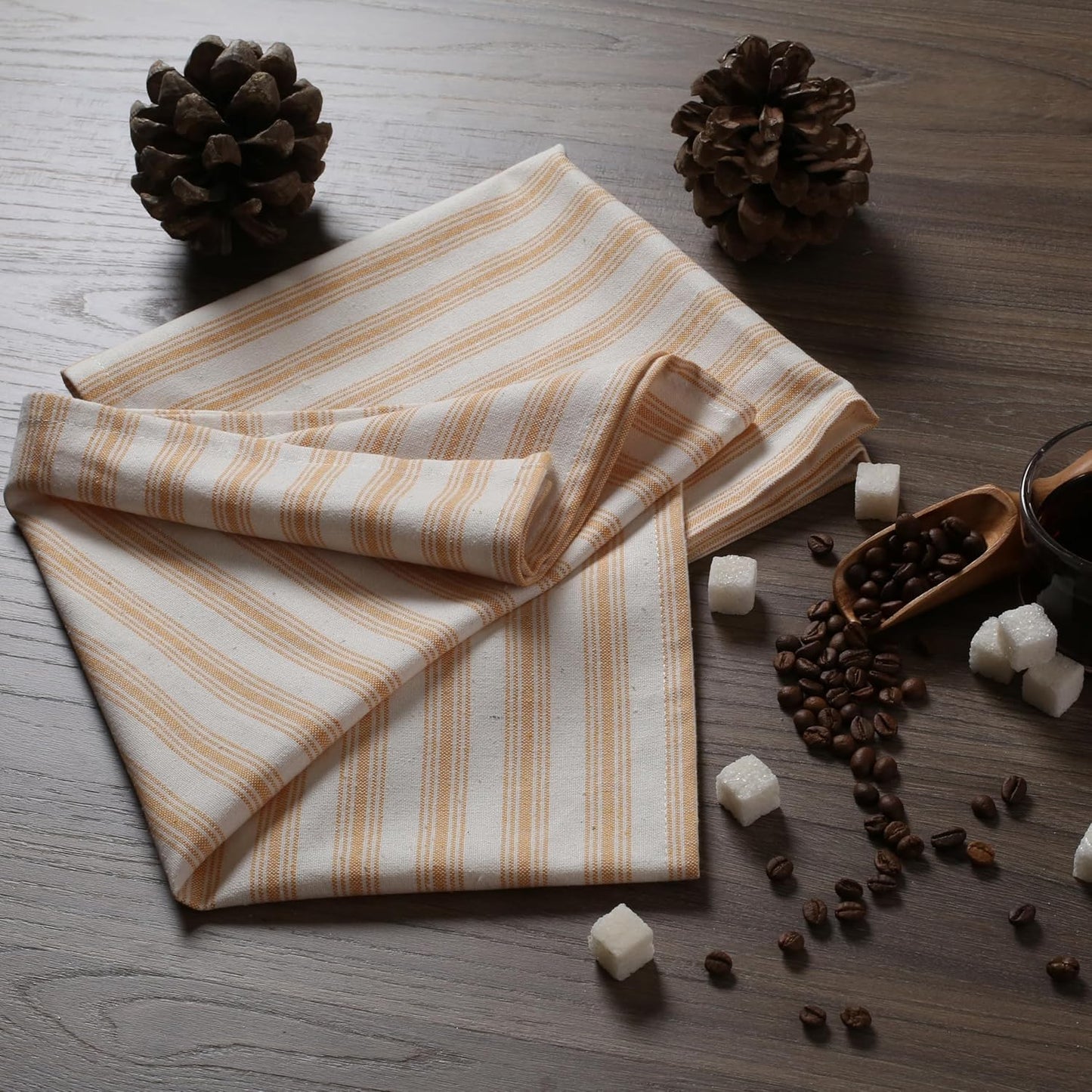 4 Pack Farmhouse Modern Stripe Kitchen Dish Towels Cotton Super Absorbent Quick Drying Reusable 18x26 Inches - Bar Hand Towels, Kitchen Cleaning Towels with Hanging Loop, Yellow