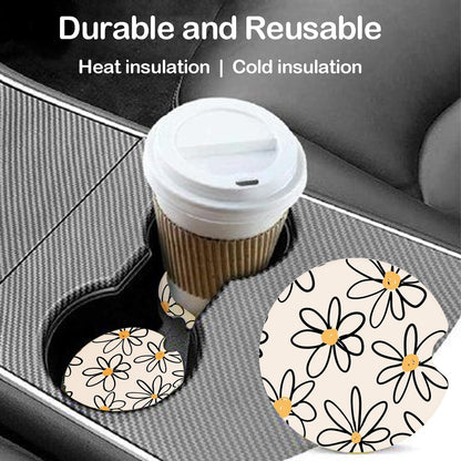 Ceramic Car Coasters – Absorbent Car Cup Holder Coaster Set for Women, Cute Aesthetic Car Accessories for Girls, 2 Pack (Yellow)