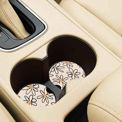 Ceramic Car Coasters – Absorbent Car Cup Holder Coaster Set for Women, Cute Aesthetic Car Accessories for Girls, 2 Pack (Yellow)