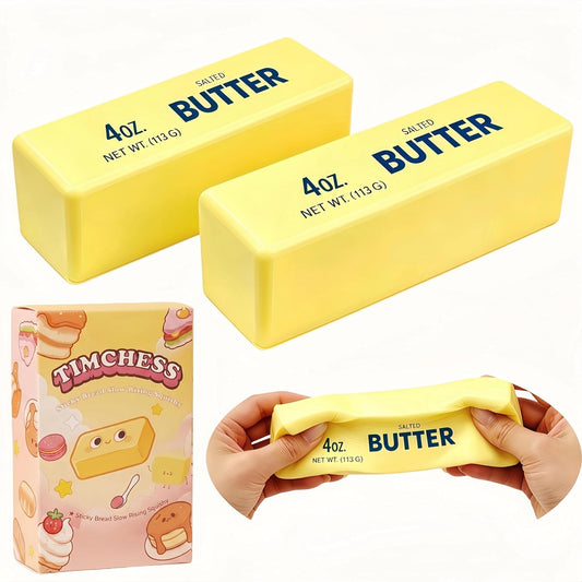 2 Packs Slow Rising Squishy Butter Squeeze Toys Realistic Butter Stick Pack | Sensory Stress Relief Squishies Soft & Stretchy Fidget Toys for Anxiety Relief Party Favors