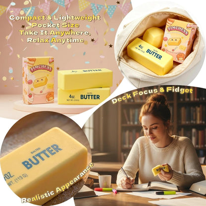 2 Packs Slow Rising Squishy Butter Squeeze Toys Realistic Butter Stick Pack | Sensory Stress Relief Squishies Soft & Stretchy Fidget Toys for Anxiety Relief Party Favors