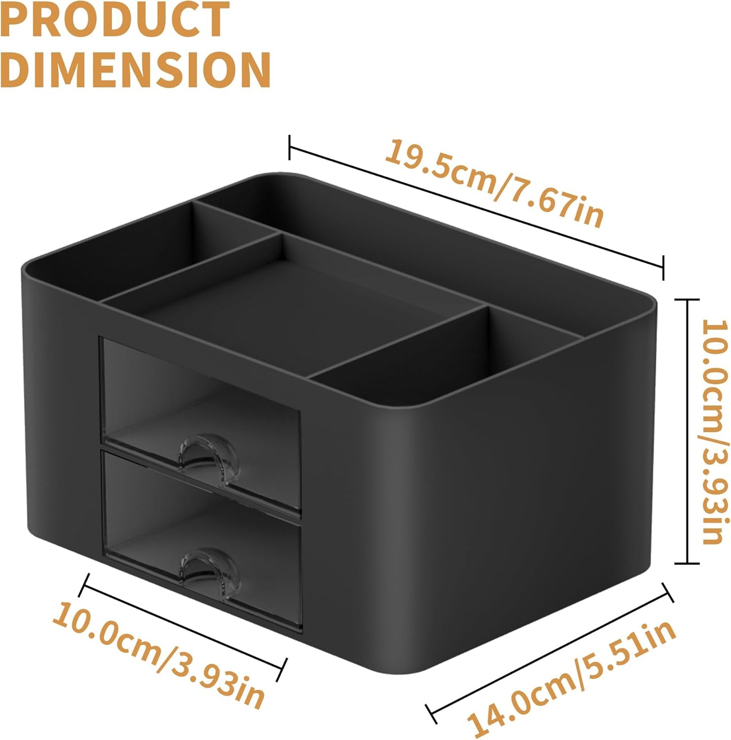 Pen Organizer with 2 Drawer, Multi-Functional Pencil Holder for Desk, Desk Organizers and Accessories with 5 Compartments + Drawer for Office Art Supplies (Yellow)