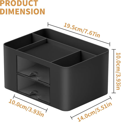 Pen Organizer with 2 Drawer, Multi-Functional Pencil Holder for Desk, Desk Organizers and Accessories with 5 Compartments + Drawer for Office Art Supplies (Yellow)