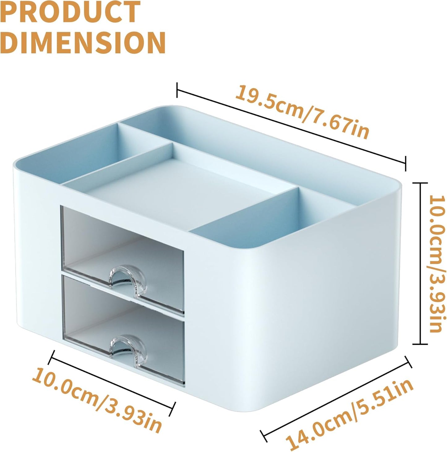 Pen Organizer with 2 Drawer, Multi-Functional Pencil Holder for Desk, Desk Organizers and Accessories with 5 Compartments + Drawer for Office Art Supplies (Yellow)