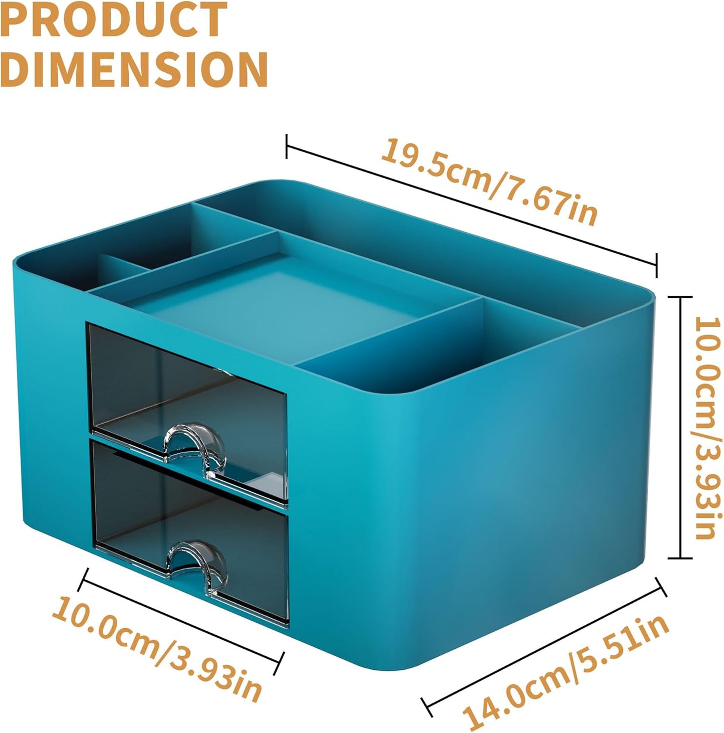 Pen Organizer with 2 Drawer, Multi-Functional Pencil Holder for Desk, Desk Organizers and Accessories with 5 Compartments + Drawer for Office Art Supplies (Yellow)