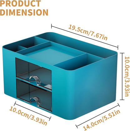 Pen Organizer with 2 Drawer, Multi-Functional Pencil Holder for Desk, Desk Organizers and Accessories with 5 Compartments + Drawer for Office Art Supplies (Yellow)