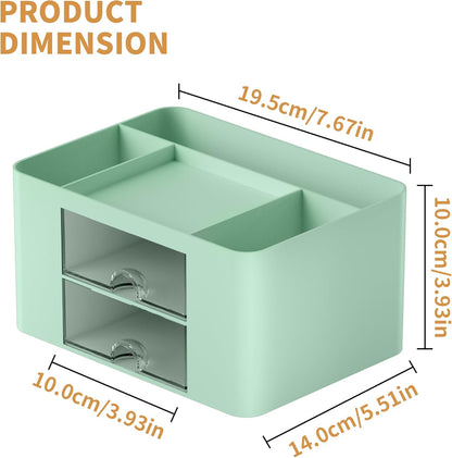 Pen Organizer with 2 Drawer, Multi-Functional Pencil Holder for Desk, Desk Organizers and Accessories with 5 Compartments + Drawer for Office Art Supplies (Yellow)