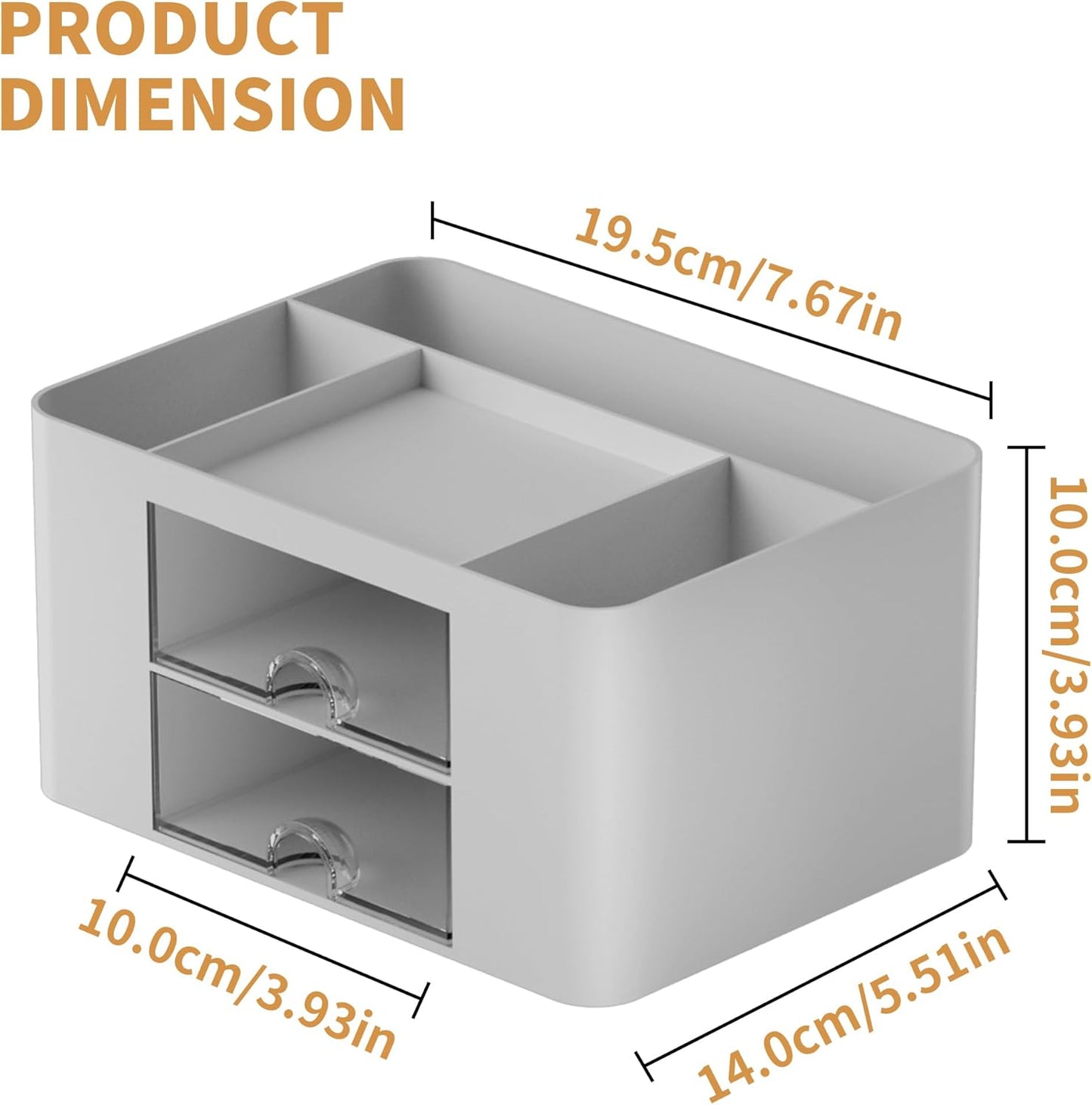 Pen Organizer with 2 Drawer, Multi-Functional Pencil Holder for Desk, Desk Organizers and Accessories with 5 Compartments + Drawer for Office Art Supplies (Yellow)
