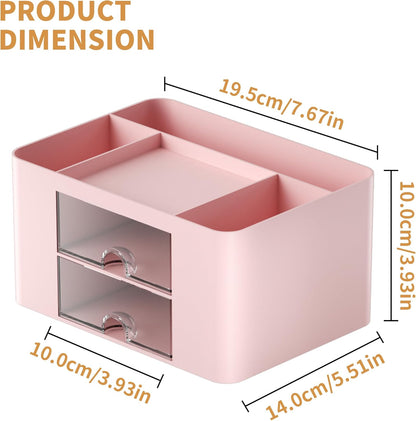 Pen Organizer with 2 Drawer, Multi-Functional Pencil Holder for Desk, Desk Organizers and Accessories with 5 Compartments + Drawer for Office Art Supplies (Yellow)