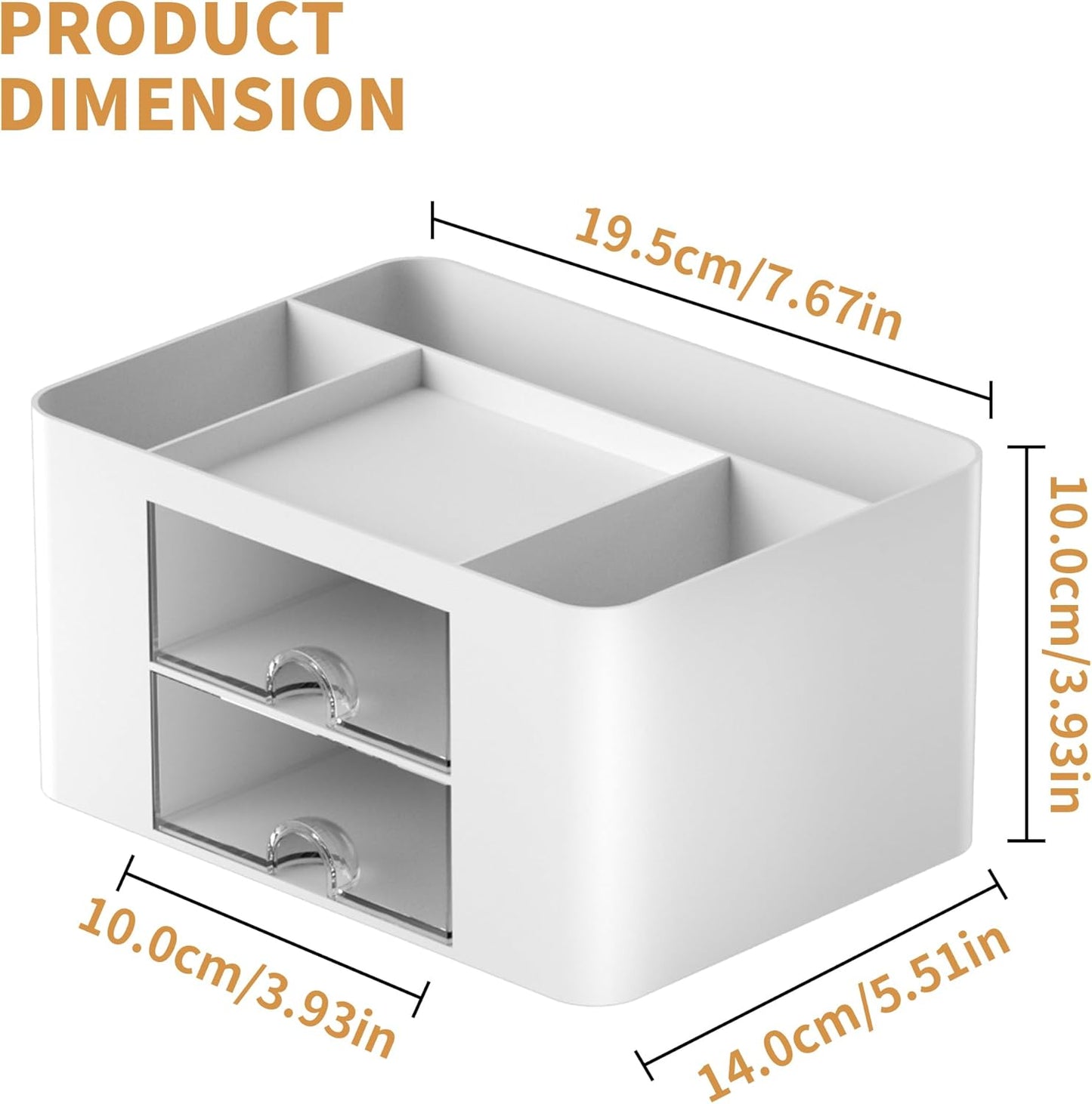 Pen Organizer with 2 Drawer, Multi-Functional Pencil Holder for Desk, Desk Organizers and Accessories with 5 Compartments + Drawer for Office Art Supplies (Yellow)