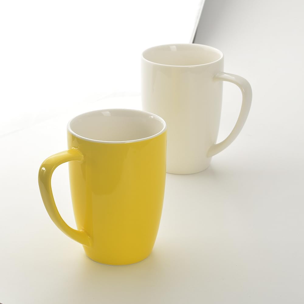 Porcelain Mug Set, 16 Ounces Cup for Tea, Latte, Mocha, Hot Chocolate, Set of 6, Yellow