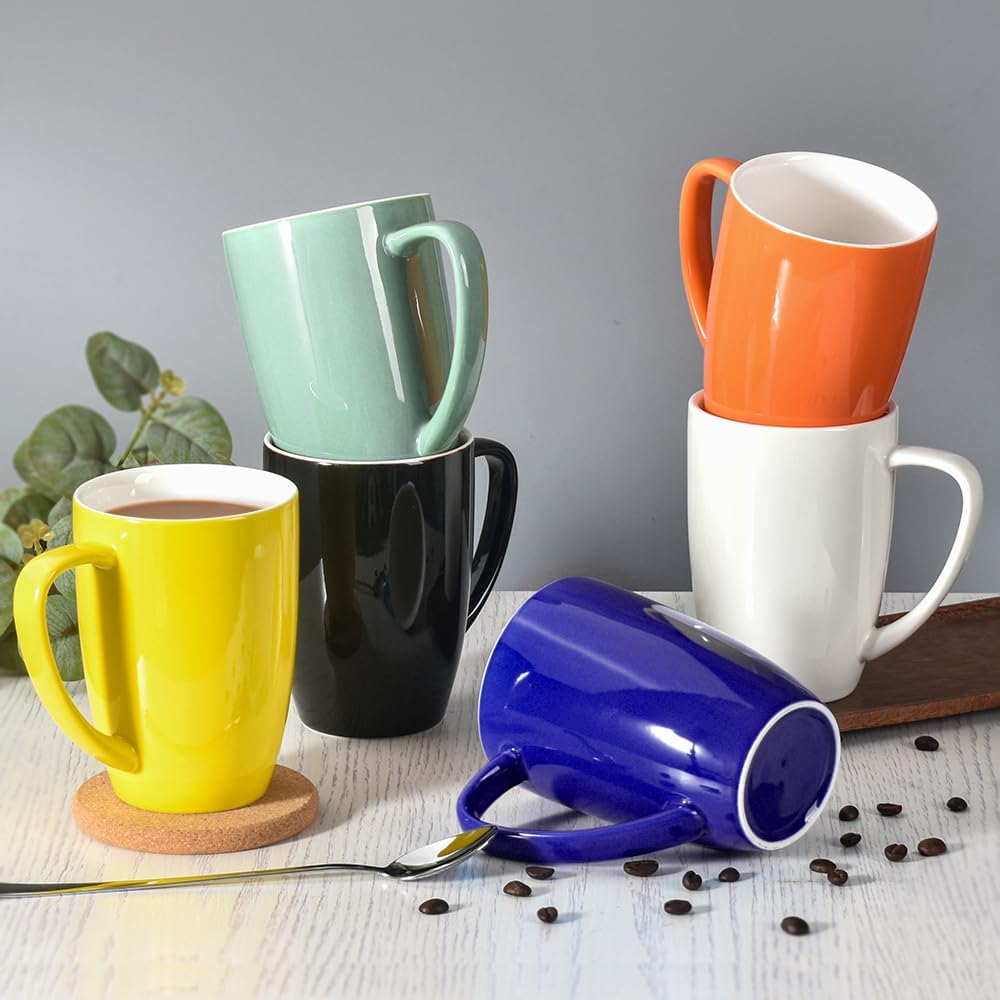Porcelain Mug Set, 16 Ounces Cup for Tea, Latte, Mocha, Hot Chocolate, Set of 6, Yellow