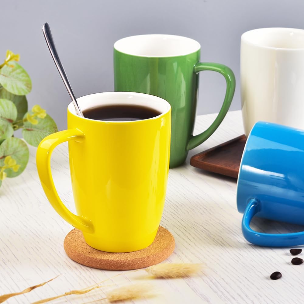 Porcelain Mug Set, 16 Ounces Cup for Tea, Latte, Mocha, Hot Chocolate, Set of 6, Yellow