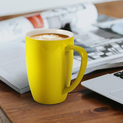 Porcelain Mug Set, 16 Ounces Cup for Tea, Latte, Mocha, Hot Chocolate, Set of 6, Yellow