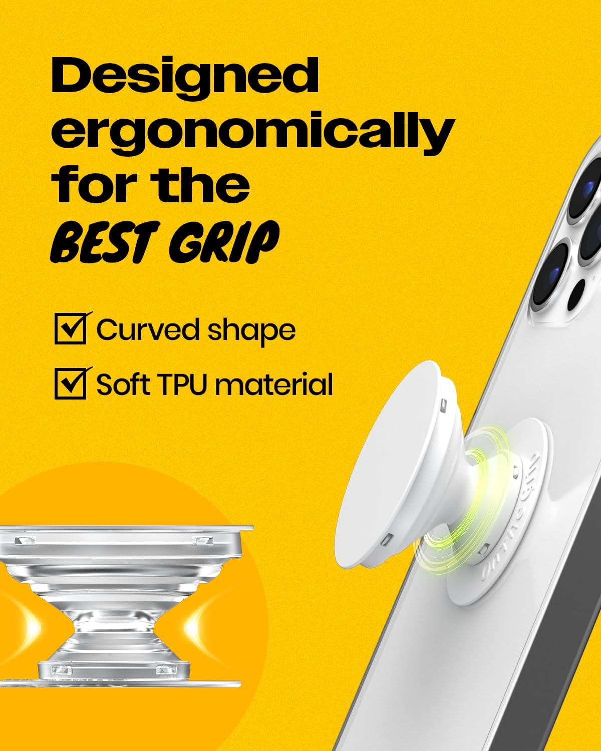 OnTheGrip Cute Transparent Daisy Flower Shape Design Mobile Phone Grip Multi Functional Collapsible Stand Holder for Smartphone Tablet Cell Phone Accessory (Yellow)