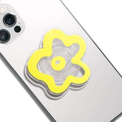 OnTheGrip Cute Transparent Daisy Flower Shape Design Mobile Phone Grip Multi Functional Collapsible Stand Holder for Smartphone Tablet Cell Phone Accessory (Yellow)