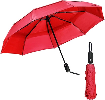 Windproof Travel Umbrella, Small Water-Resistant Automatic Folding Umbrella for Rain and Sun, Light, Compact and Portable for Women & Men, Fits Car & Backpack