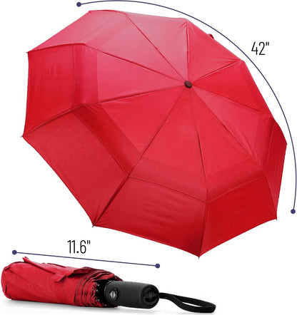 Windproof Travel Umbrella, Small Water-Resistant Automatic Folding Umbrella for Rain and Sun, Light, Compact and Portable for Women & Men, Fits Car & Backpack
