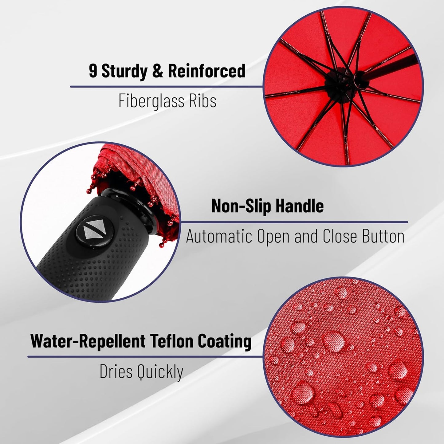Windproof Travel Umbrella, Small Water-Resistant Automatic Folding Umbrella for Rain and Sun, Light, Compact and Portable for Women & Men, Fits Car & Backpack