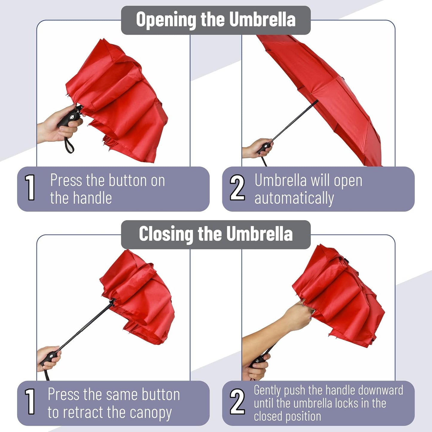 Windproof Travel Umbrella, Small Water-Resistant Automatic Folding Umbrella for Rain and Sun, Light, Compact and Portable for Women & Men, Fits Car & Backpack