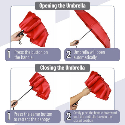 Windproof Travel Umbrella, Small Water-Resistant Automatic Folding Umbrella for Rain and Sun, Light, Compact and Portable for Women & Men, Fits Car & Backpack