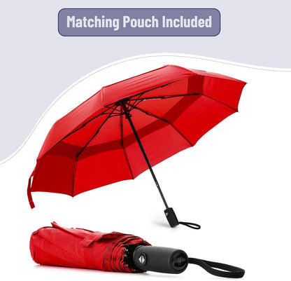 Windproof Travel Umbrella, Small Water-Resistant Automatic Folding Umbrella for Rain and Sun, Light, Compact and Portable for Women & Men, Fits Car & Backpack