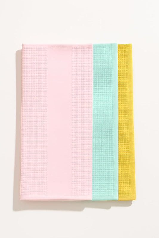 100% Cotton Waffle Weave Kitchen Dish Towels, Ultra Soft Absorbent Quick Drying Cleaning Towel, 18x28 Inches, 3-Pack, Pink-Yellow-Light Green