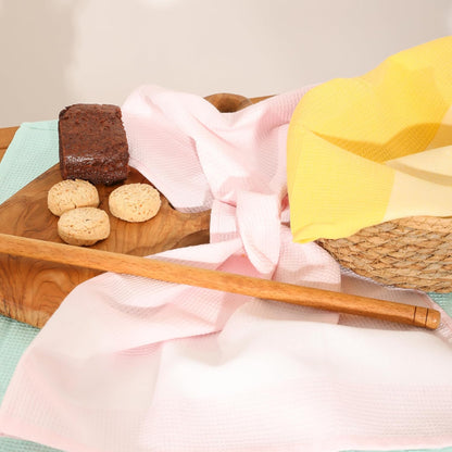 100% Cotton Waffle Weave Kitchen Dish Towels, Ultra Soft Absorbent Quick Drying Cleaning Towel, 18x28 Inches, 3-Pack, Pink-Yellow-Light Green