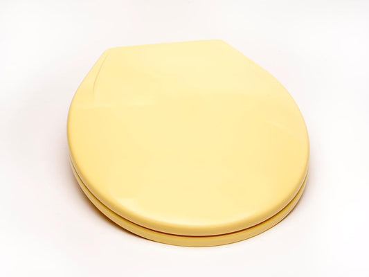 2Q1R6-50 Builder Grade Slow Close Plastic Toilet Seat with Vari-Adjust Lok-Down R'N'C Hinge and Quik-Lok Mounting Hardware, Round, Yellow