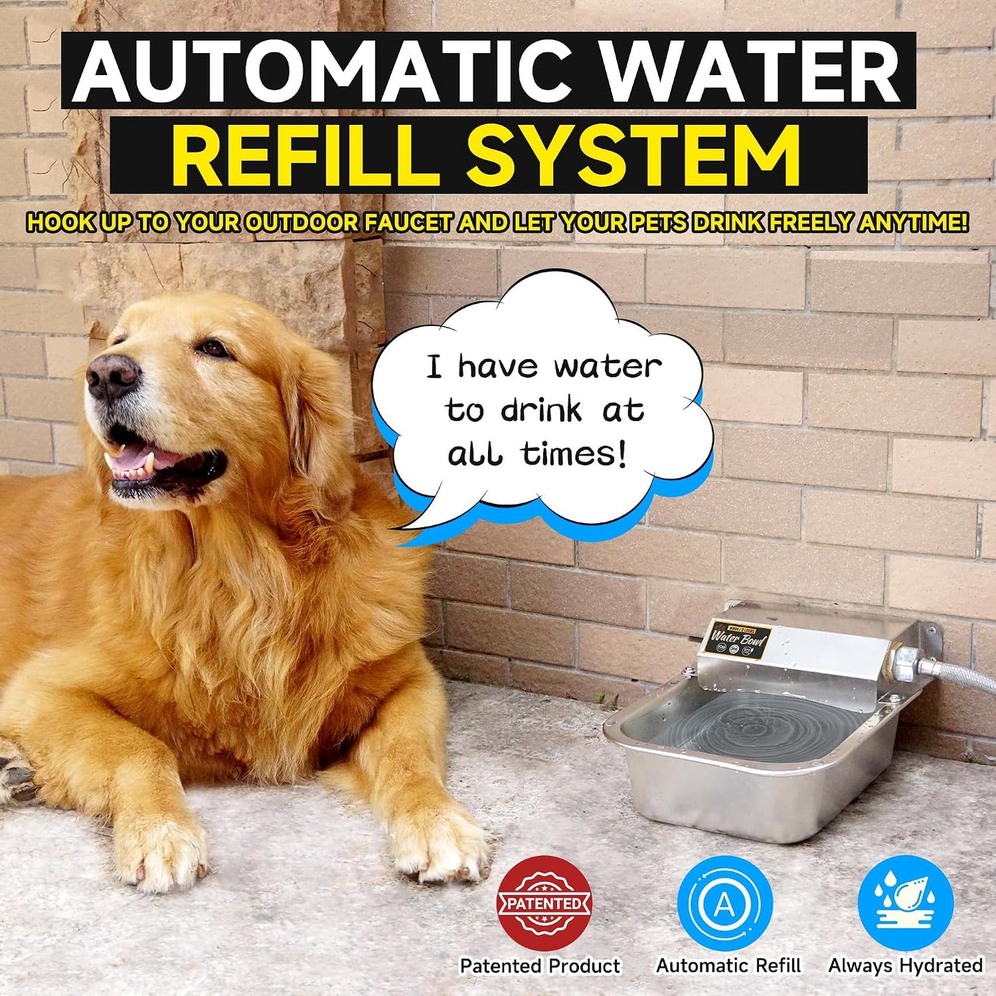 Automatic Water Dispenser for Dogs, 101oz Outdoor Dog Water Bowl, 304 Stainless Steel Water Feeder for Small to Large Pets, Large Livestock Waterer, Anti-Tipping, Water Auto-Fill, Easy to Clean