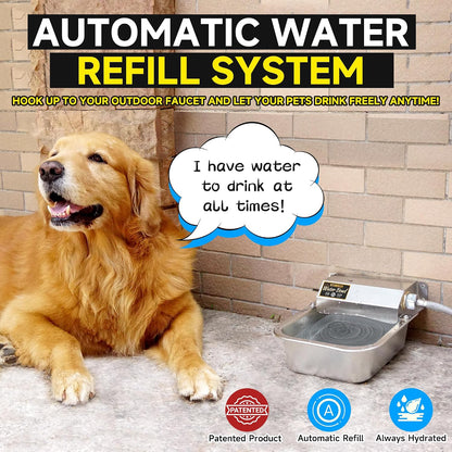 Automatic Water Dispenser for Dogs, 101oz Outdoor Dog Water Bowl, 304 Stainless Steel Water Feeder for Small to Large Pets, Large Livestock Waterer, Anti-Tipping, Water Auto-Fill, Easy to Clean