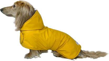 Dachshund Raincoat - Waterproof & Windproof Dog Jacket for Long Weiner Dogs, Adjustable Fit, Harness Hole - Yellow, X-Small