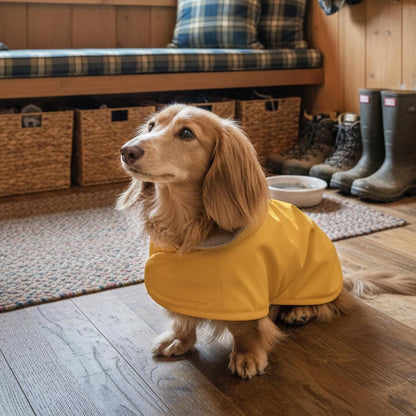Dachshund Raincoat - Waterproof & Windproof Dog Jacket for Long Weiner Dogs, Adjustable Fit, Harness Hole - Yellow, X-Small