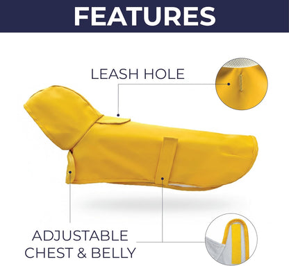 Dachshund Raincoat - Waterproof & Windproof Dog Jacket for Long Weiner Dogs, Adjustable Fit, Harness Hole - Yellow, X-Small