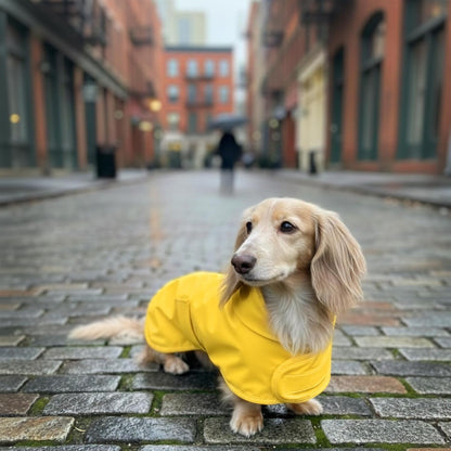Dachshund Raincoat - Waterproof & Windproof Dog Jacket for Long Weiner Dogs, Adjustable Fit, Harness Hole - Yellow, X-Small