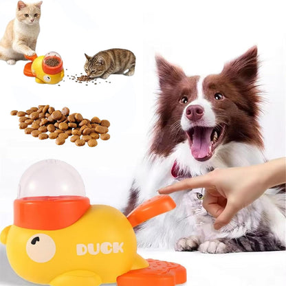 Duck Cat Treat Dispenser, Duck Puzzle Feeder for Cats, Duckie Cat Feeder, Yellow DuckDog Treat Dispenser, Food Dispenser Toy with Button, 2-in-1 Interactive Toy & Slow Feeder (Yellow)