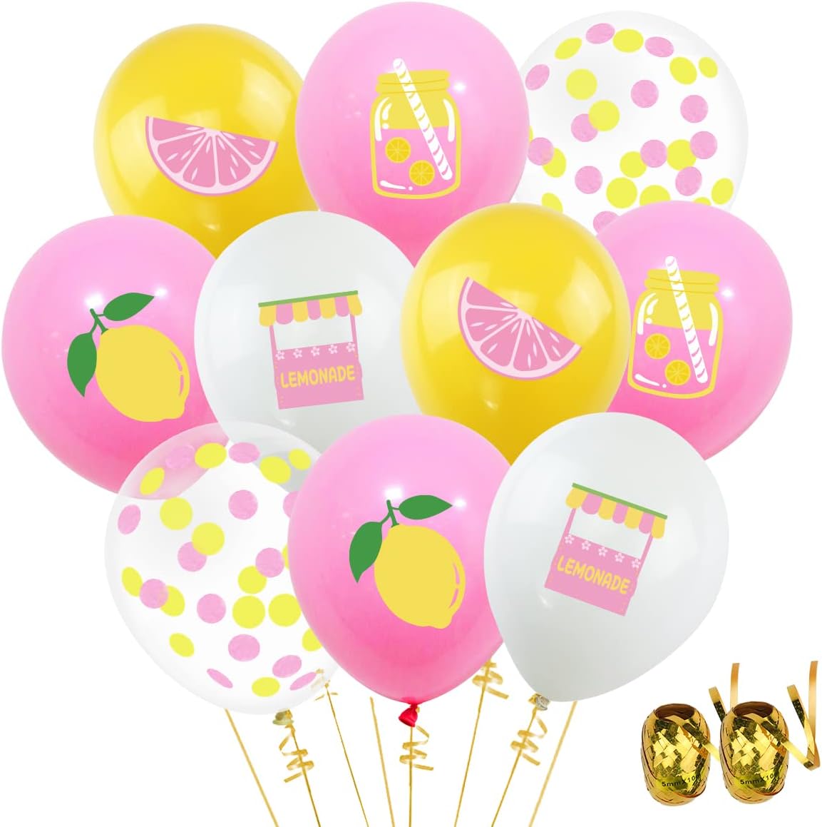 45Pcs Lemon Balloons Lemonade party Decorations, Yellow,Pink and White Latex and Confetti Balloons for Lemon Summer Birthday Party Baby Shower